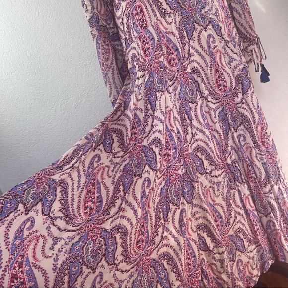 Free People l 12 Mirage Paisley Tassels Plunge V-Neck Boho Full Skirt Maxi Dress - Picture 2 of 11